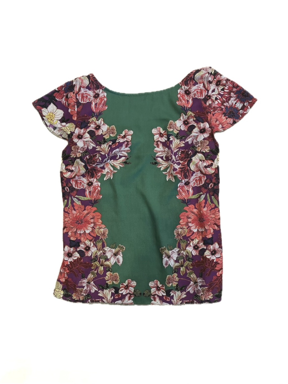 Ann Taylor Green Top with Floral Panels
